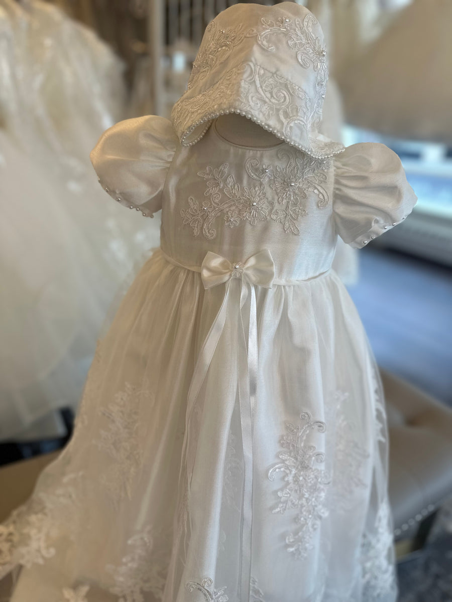 chinese dress ladies Melissa Christening Gown & Bonnet at Baby Beau & Belle main image 1