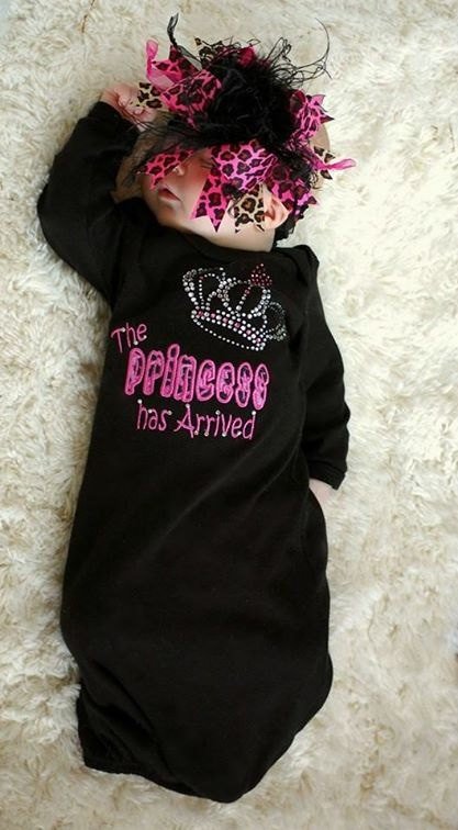 The Princess Has Arrived Embroidered Newborn Gown in Black Tutu Spoiled The Princess Has Arrived Embroidered Newborn Gown in Black Tutu Spoiled