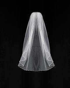 3161 Single Tier Veil with Pearl and clear crystal beaded edge