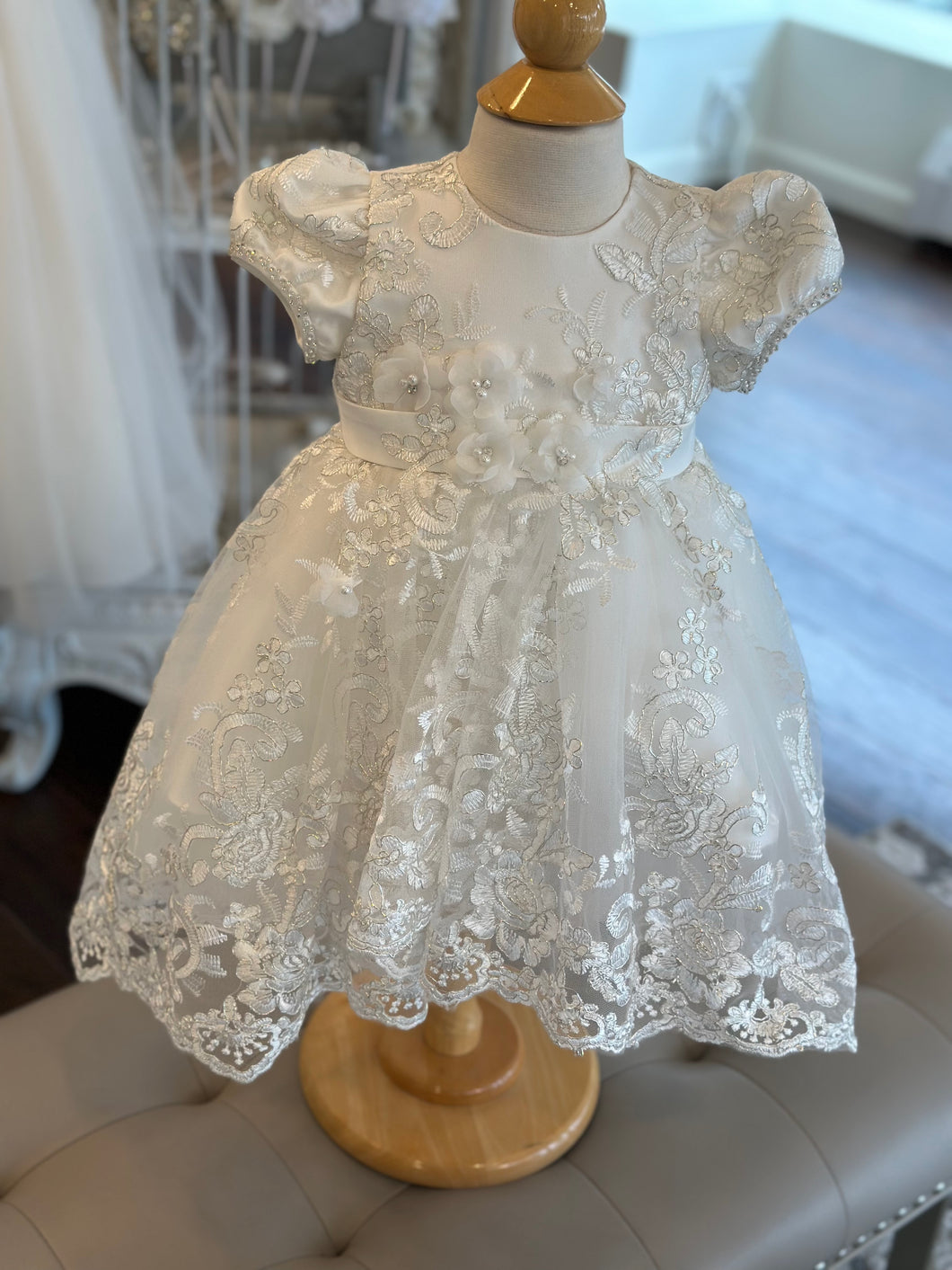 short baptism dress Baby Girls White Embroidered Satin Ribbon Headband Sarah Christening Dress 3-24M Newborn