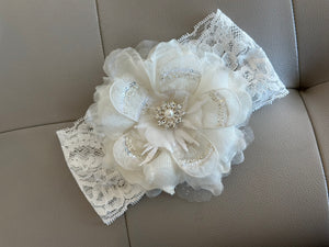 Off White/ Ivory Baby Girl Christening Headband 05