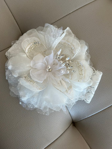 Off White/ Ivory Baby Girl Christening Headband 06