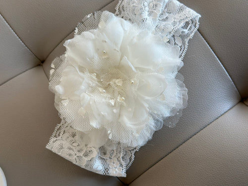 Off White/ Ivory Baby Girl Christening Headband 02