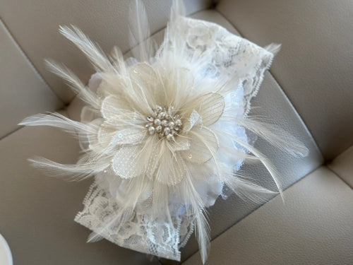 Off White/ Ivory Baby Girl Christening Headband 01