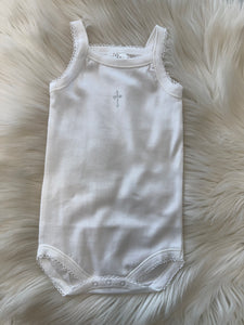 Embroidered Tank Scalloped Rhinestone Christening Onesie