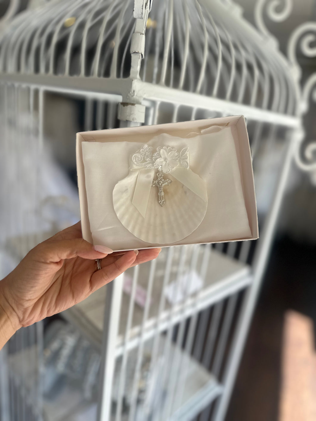 Simply Charming Baptismal Shell with Cross