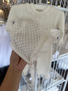 2 Piece Ivory Knitted Christening/Take Home Outfit