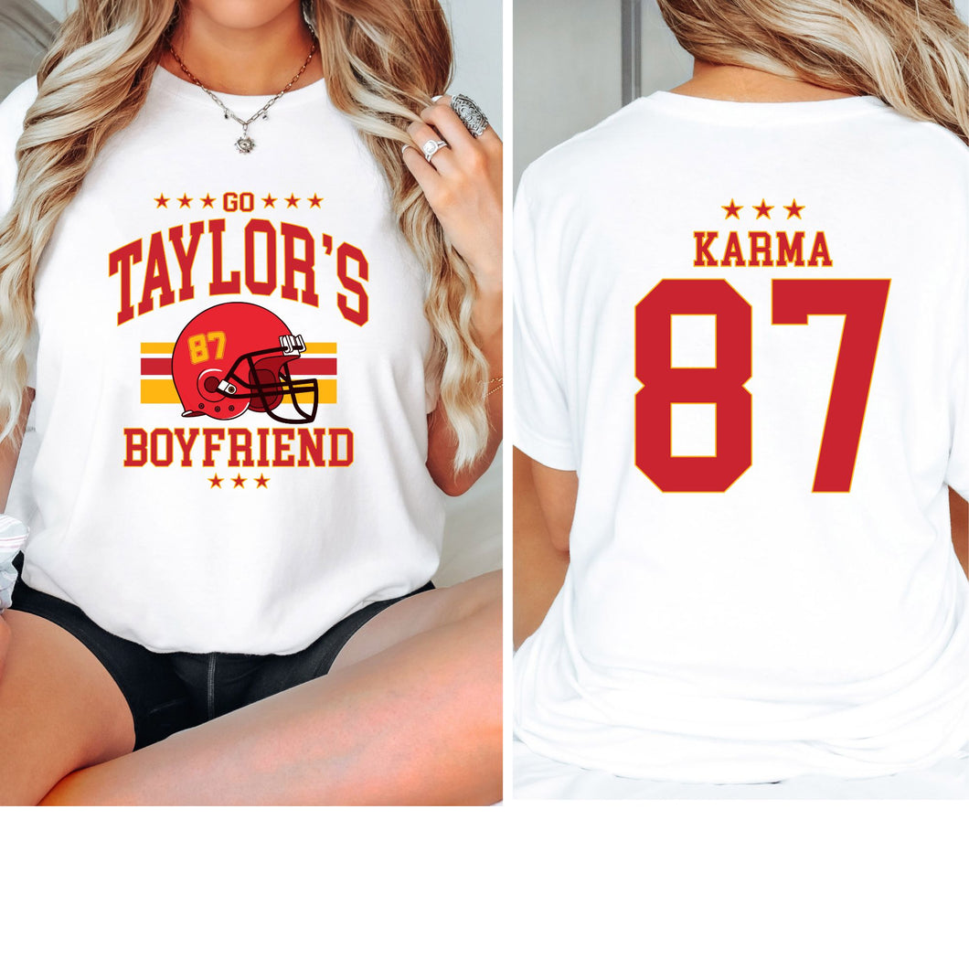 Karma is My Boyfriend Taylor Kansas City Chiefs Kelce Travis Sweatshirt FRONT BACK ADULT