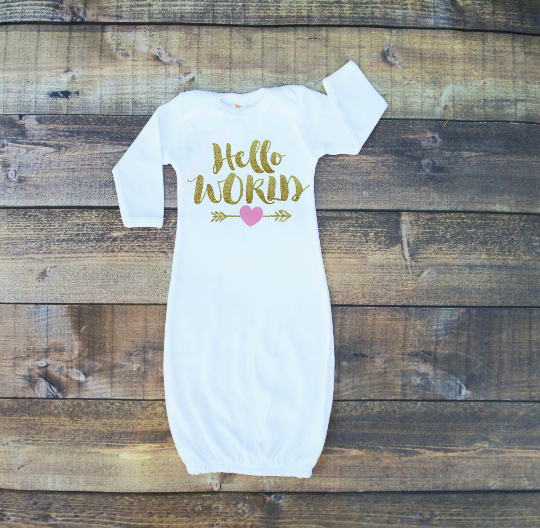 Hello World Newborn Gown
