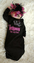 The Princess Has Arrived Embroidered Newborn Gown in Black