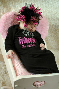 The Princess Has Arrived Embroidered Newborn Gown in Black