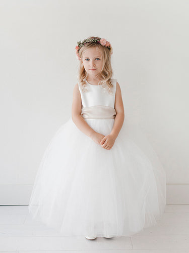 Lilian White Satin Tulle Dress