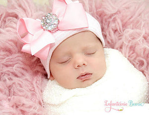 Her First Bling Bow Newborn Hospital Hat