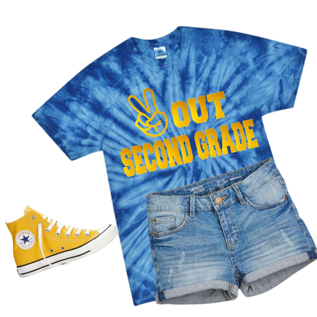 Peace Out Second Grade Royal Tie Dye Shirt - Unisex