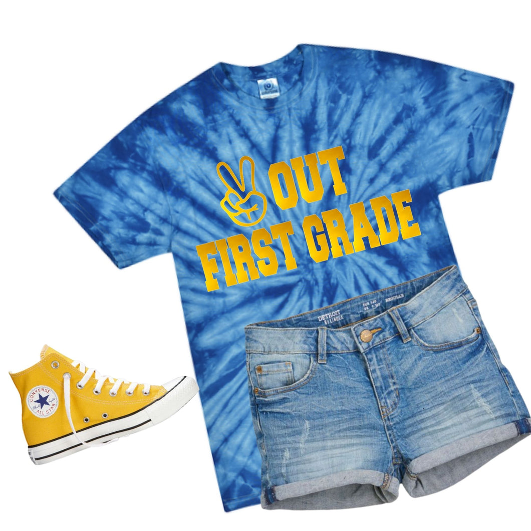 Peace Out First Grade Royal Tie Dye Shirt - Unisex