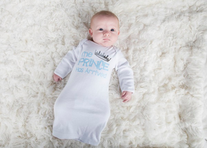 The Prince has Arrived Newborn Gown Blue